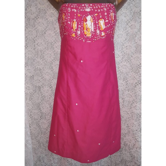 Lilly Pulitzer Sz 4 FOOLS JEWELS Strapless Hot Daiquiri Pink Dress - Picture 5 of 7
